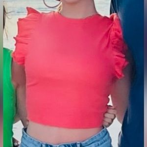 Zara cropped ruffle sleeve top